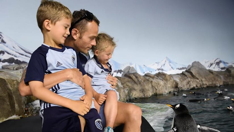 Brad Davis, kids and a penguin
