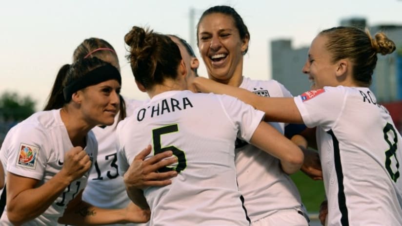 The USWNT celebrate Carli Lloyd's goal at the 2015 Women's World Cup