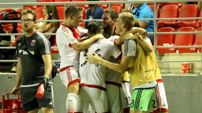 DC United celebrate win over Arabe Unido in CCL play