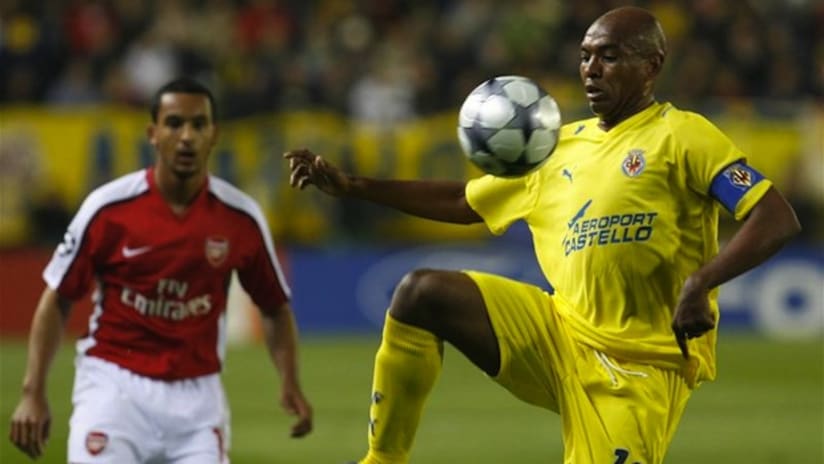 Marcos Senna in Champions League action against Arsenal