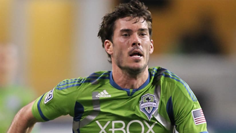 Seattle's Brad Evans suffered an apparent groin strain on Saturday night against Portland.