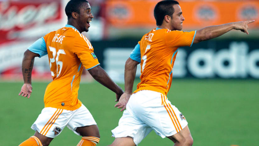 Houston Dynamo's Corey Ashe (left) and Danny Cruz are battling it out for the starting right winger job.