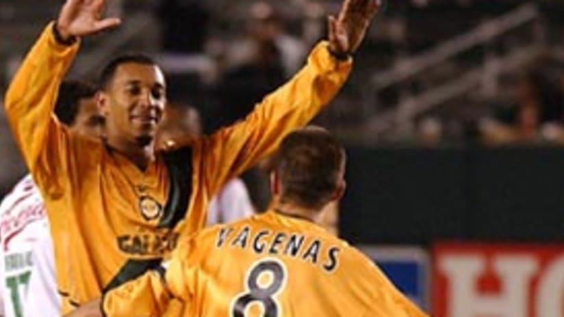 Peter Vagenas (right) scored two goals in a friendly game against Necaxa.