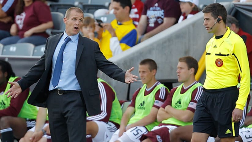 Colorado head coach Gary Smith (left) argues for a call during the Rapids' scoreless draw against Toronto FC on Sunday night.