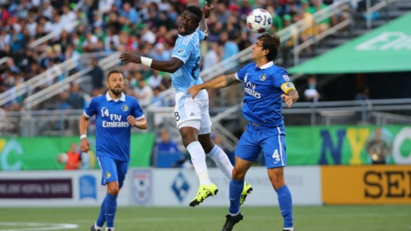 Kwadwo Poku (New York City FC) in action against the New York Cosmos, 2015 US Open Cup