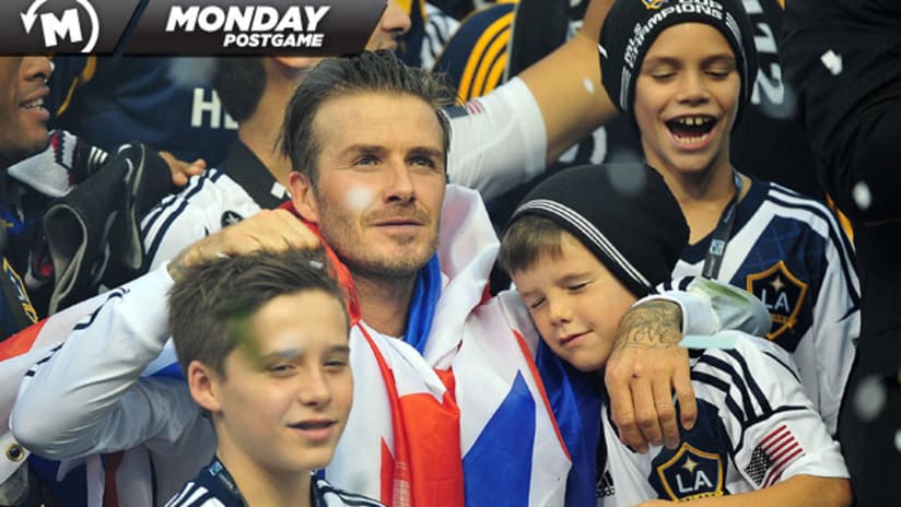 David Beckham with sons celebrating MLS Cup, Monday Postgame