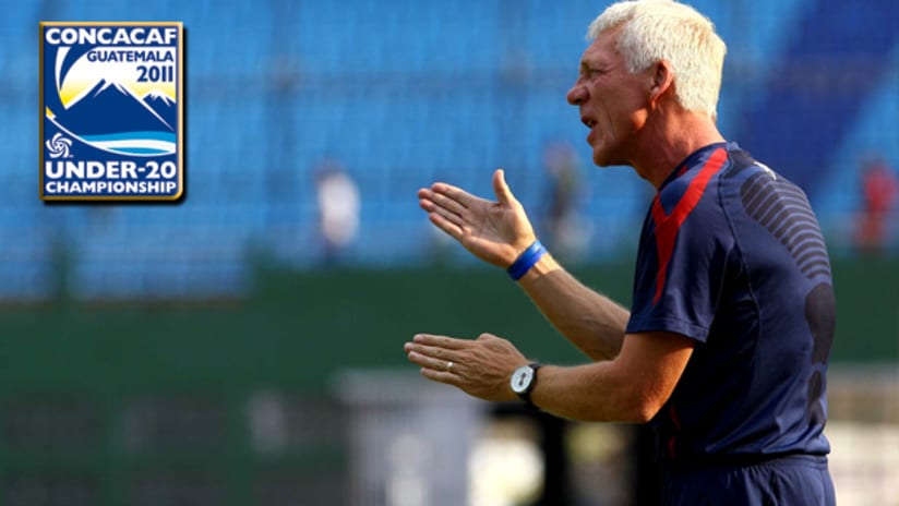 US U-20s coach Thomas Rongen shouts instructions from the bench vs. Panama.