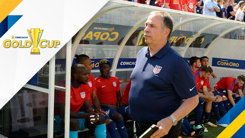 Bruce Arena - in front of US national team bench - Gold Cup overlay