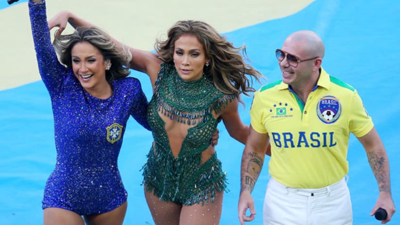 Pitbull, Jennifer Lopez and Claudio Leitte at World Cup opening ceremony