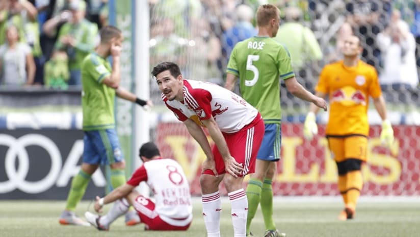Sacha Kljestan looks dejected after the New York Red Bulls lose to the Seattle Sounders