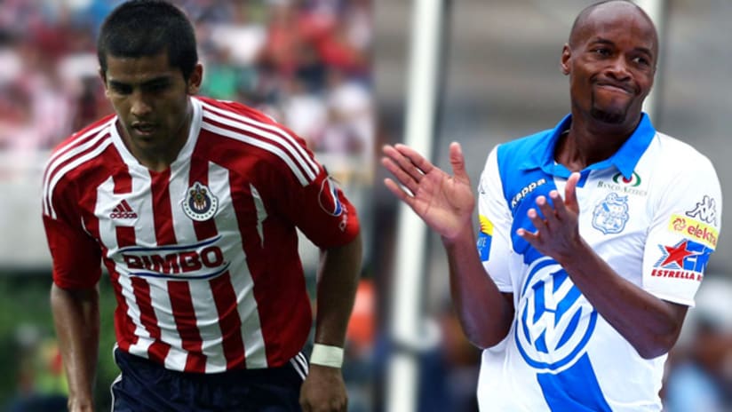 Chivas' Miguel Angel Ponce takes on Puebla's DaMarcus Beasley.