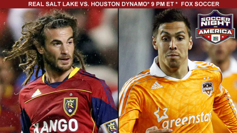 Kyle Beckerman (left) and Real Salt Lake take on Geoff Cameron and the Houston Dynamo on Saturday night.