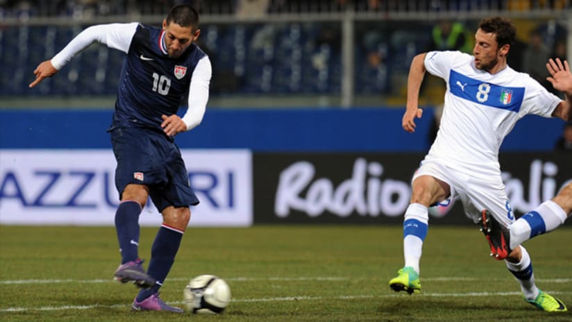 US attacker Clint Dempsey fires the winner against Italy