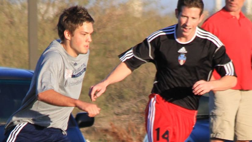 Kelyn Rowe training with the New England Revolution.
