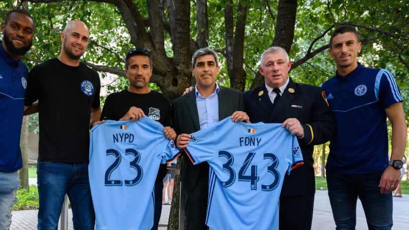 NYCFC with NYPD and NYFD remembering 9/11