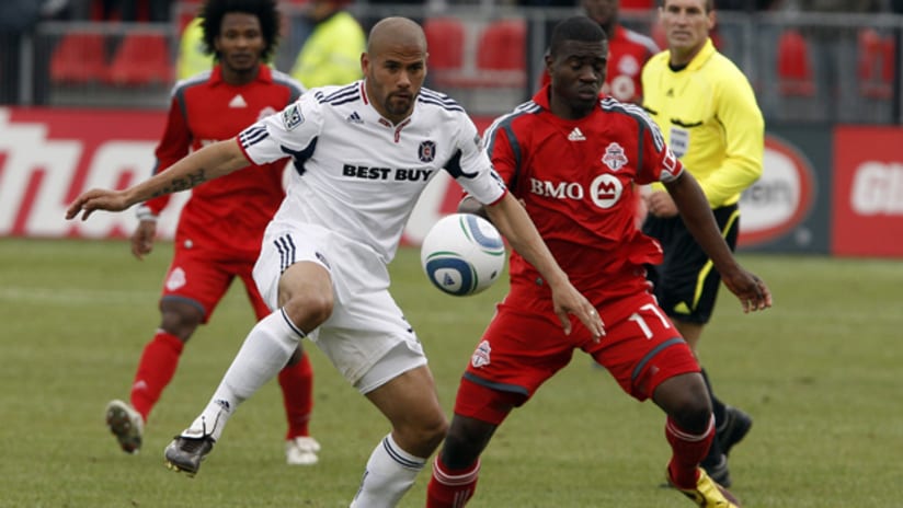 C.J. Brown, left, and the Fire conceded three second-half goals in Toronto.
