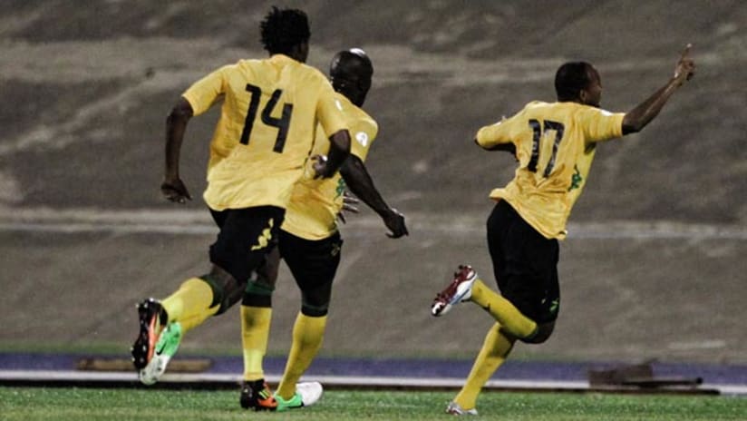 Jamaica players celebrate their goal