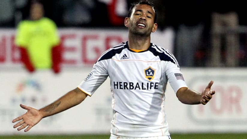 Juninho makes a gesture after receiving a red card in LA's 0-0 draw against Toronto.