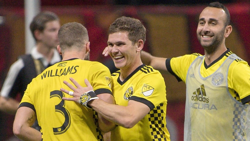 Wil Trapp - Columbus Crew SC - Smiling with teammates after win in Atlanta