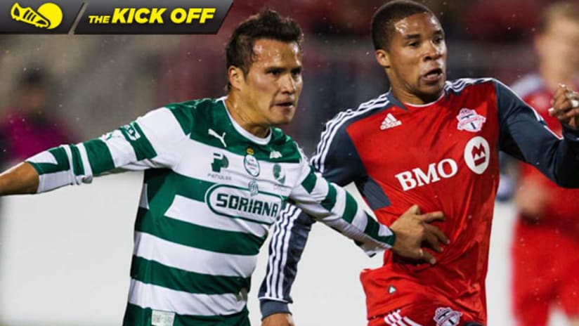 Kick Off: Santos Laguna's Benjamin Galindo and Toronto FC's Ryan Johnson, April 4, 2012