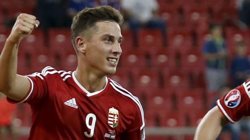 Krisztian Nemeth celebrates for Hungary
