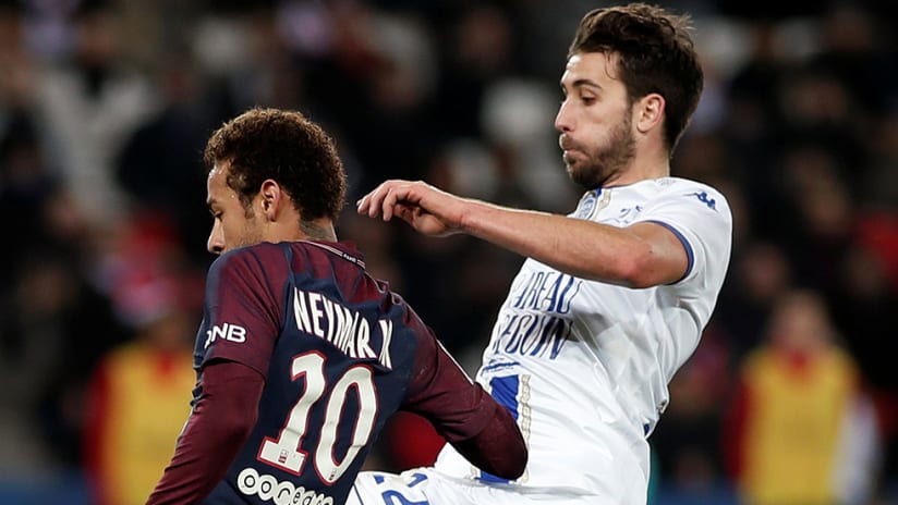 Mathieu Deplagne - with France's ESTAC Troyes - vs. Neymar