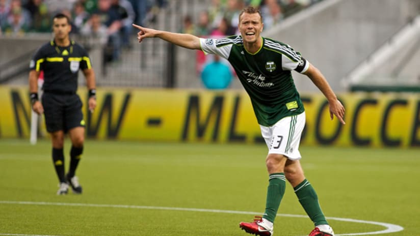Jack Jewsbury points the way for the Portland Timbers