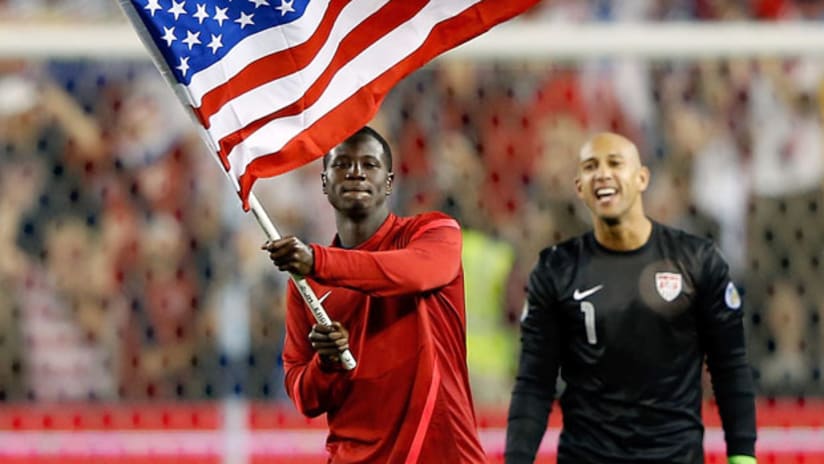 Eddie Johnson waves the American flag