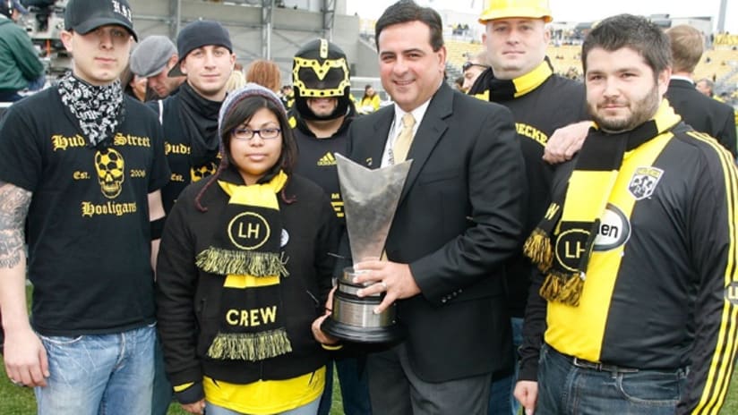 Columbus Crew president and GM Mark McCullers greets fans at Crew Stadium.