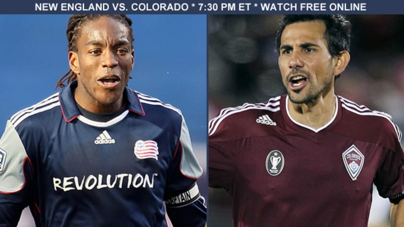 Shalrie Joseph (left) and the New England Revolution take on Pablo Mastroeni and the Colorado Rapids on Saturday.