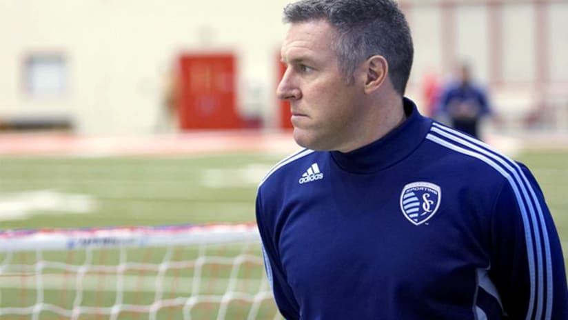Sporting KC manager Peter Vermes oversees training.