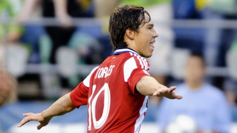 Chivas USA's Erick "Cubo" Torres celebrates his goal vs. Seattle