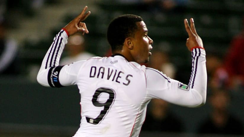 Charlie Davies celebrates his hat trick vs. Chivas USA.