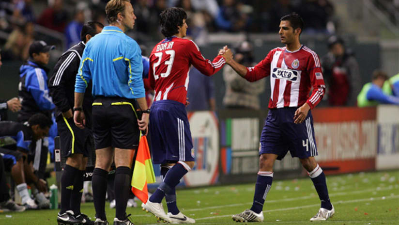 Chivas USA's Carlos Borja (left) came on for Michael Umaña on Saturday against San Jose.