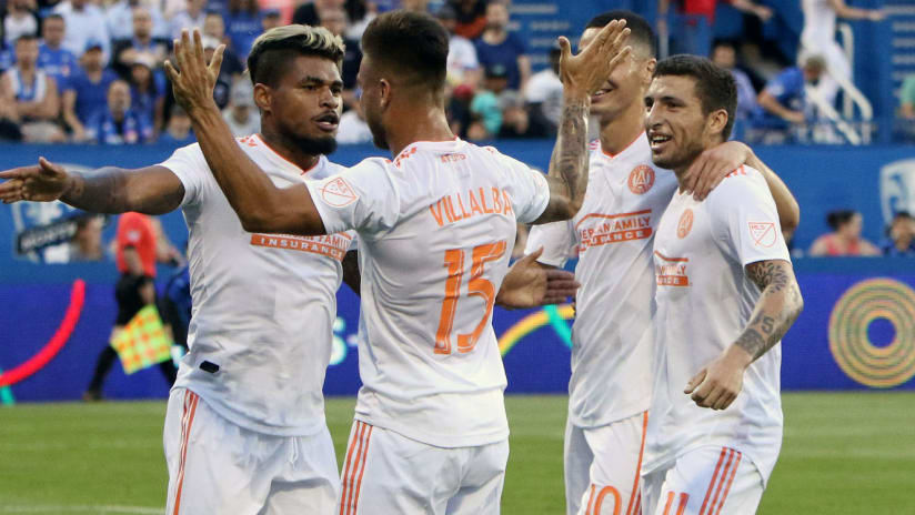 Atlanta United players celebrate a Josef Martinez goal — July 28, 2018