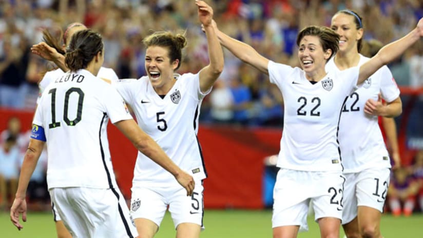 USA women's national team celebrate advancing to World Cup final