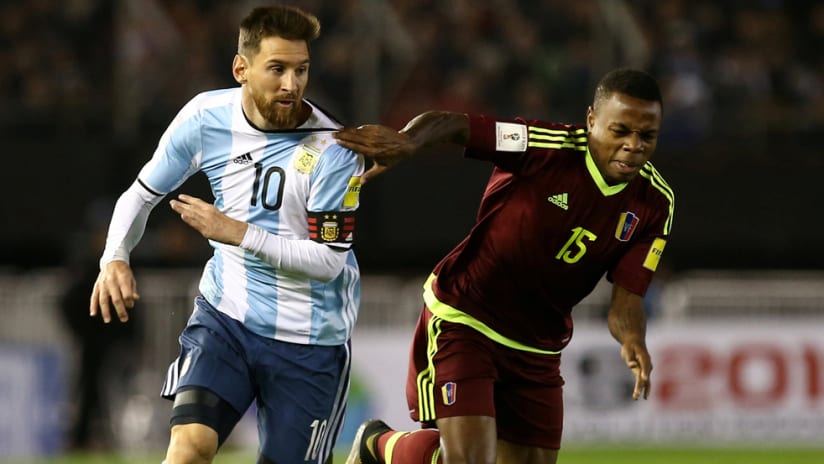 Jhon Murillo - Venezuela - defends agianst Lionel Messi - Argentina