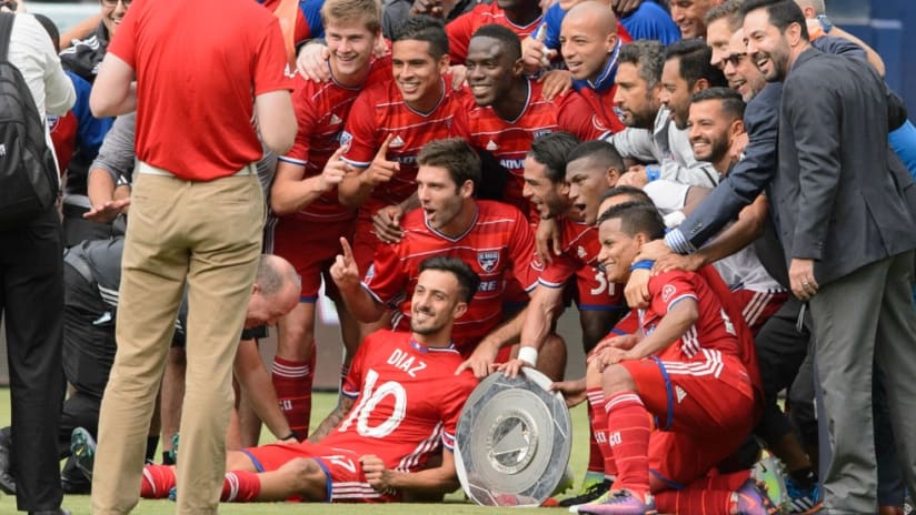 FC Dallas players and staff - celebrating with Supporters' Shield
