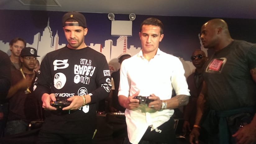 Tim Cahill and Drake at FIFA 14 launch party