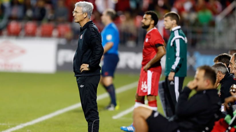 Benito Floro on the sidelines of BMO Field during Canada's friendly against Jamaica