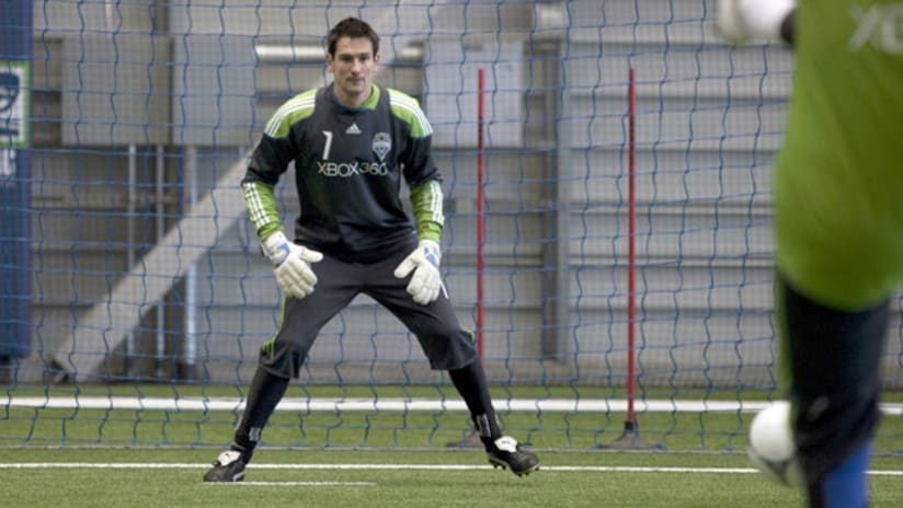Sounders goalkeeper Michael Gspurning during training.