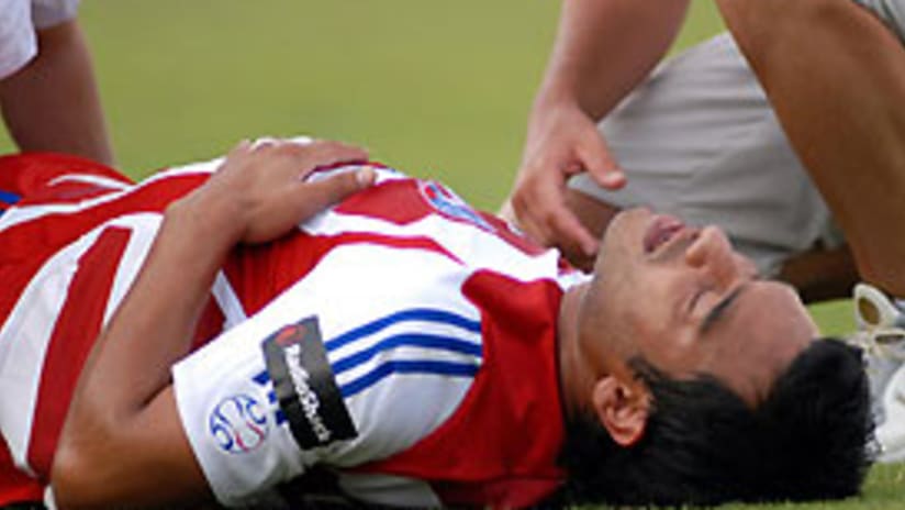 Carlos Ruiz was injured in the first half of Saturday's match against New York.
