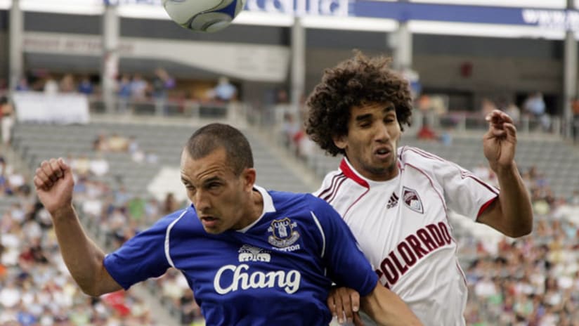 Mehdi Ballouchy (right) and Colorado hosted Everton in August of 2008.