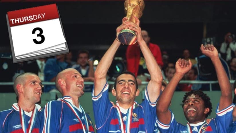 Youri Djorkaeff lifts the World Cup (Three for Thursday)