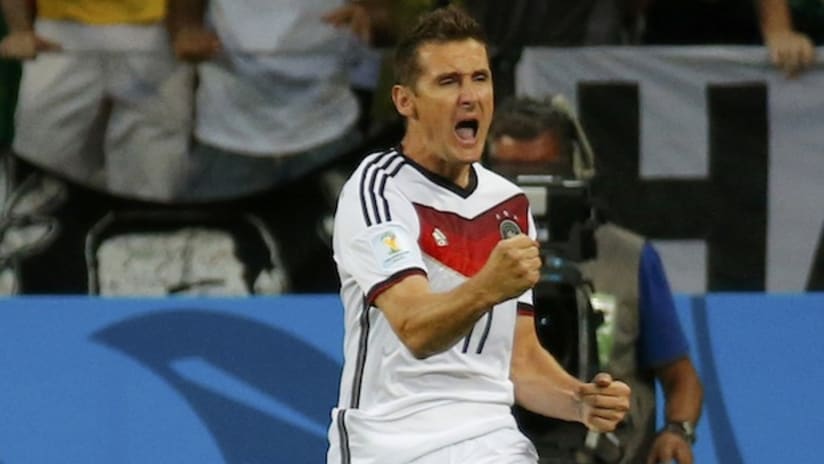 Germany's Miroslav Klose celebrates his record-tying World Cup goal against Ghana