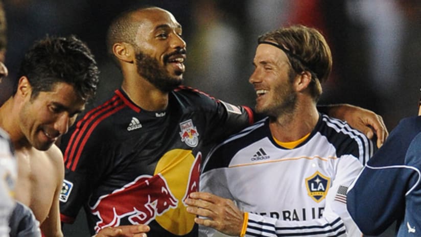 Thierry Henry and David Beckham, all smiles after a NY vs LA game