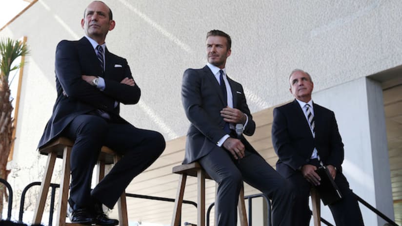 David Beckham with MLS Commissioner Don Garber at Miami franchise announcement