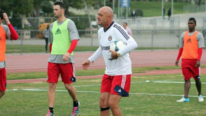 Chelis at Chivas USA training in front of Bobby Burling