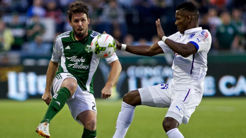 Danny O'Rourke in action for the Portland Timbers against Olimpia in the CCL