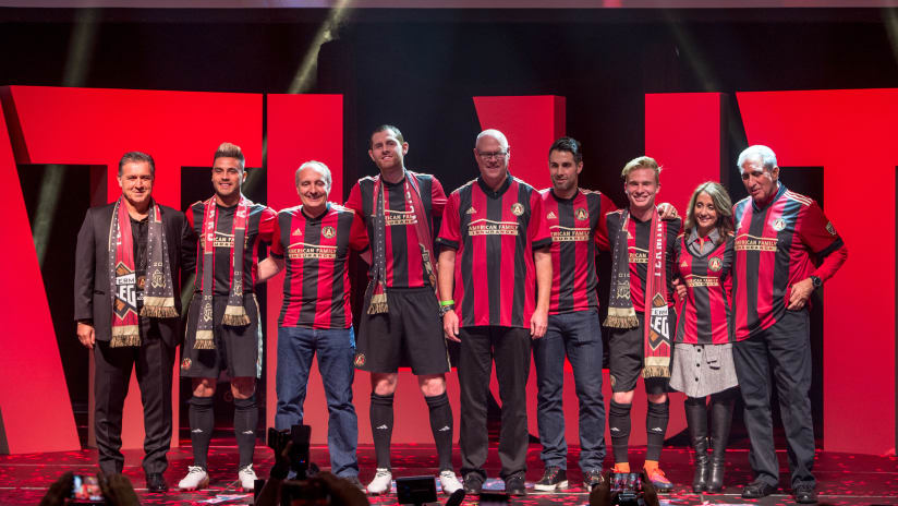 Atlanta United staff and players at jersey event, Nov. 15, 2016